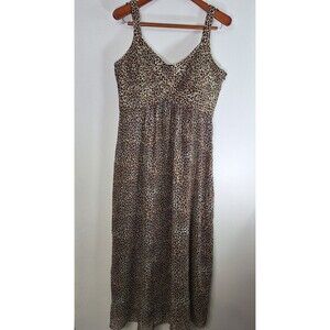 ROBBIE BEE Leopard Print Maxi Dress Sz M Baby Doll Fairy Grunge Peasant Coquette